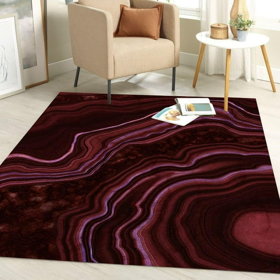 Modern Abstract Marble Swirl Area Rug 4'x5' Burgundy Carpet for Living Room Bedroom Dining Room Faux Wool Soft Home Office Kitchen Hallway Playroom Rugs
