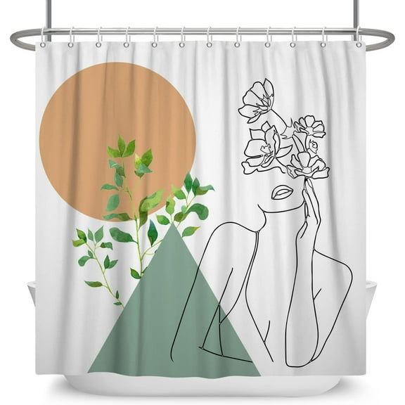 Modern Abstract Mid Century Shower Curtain Boho Minimalist Shower Curtain with Leaves Terracotta Sexy Girl Shapes Triangle Aesthetics Line Art Decor 72x72 Inch Easy Care Polyester Fabric