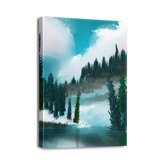 Modern & Abstract Mountain Trees Canvas Wall Art – Enhance Your Living Space with Boho Decor 12x16 Inches