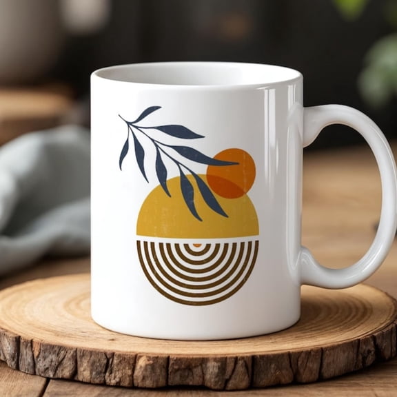 Modern Abstract Mug Minimalist Boho Coffee Cup 0 ml Geometric Ceramic Mug Mid Century Art Gift Neutral Earth Tones Design.