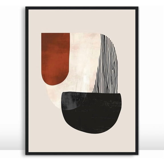 Modern Abstract Neutral Boho Geometric Print, Minimalist Aesthetic Poster in Black, Terracotta, for Bedroom, Living Room, Office, and Dining Space, Unframed Size 11x14” / 27x35 cm