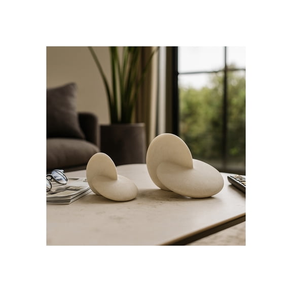 Modern Abstract Objects - Decorative Sculptures for Home, Living Room, Mantel, Bedroom, or Office Decor - Unique Contemporary House Ornaments for Shelf Decor or Coffee Table Set of 2 - 11", White