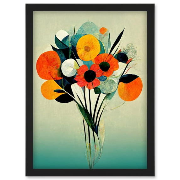 Modern Abstract Oil Paint Summer Flower Bouquet Artwork Framed Wall Art Print A4