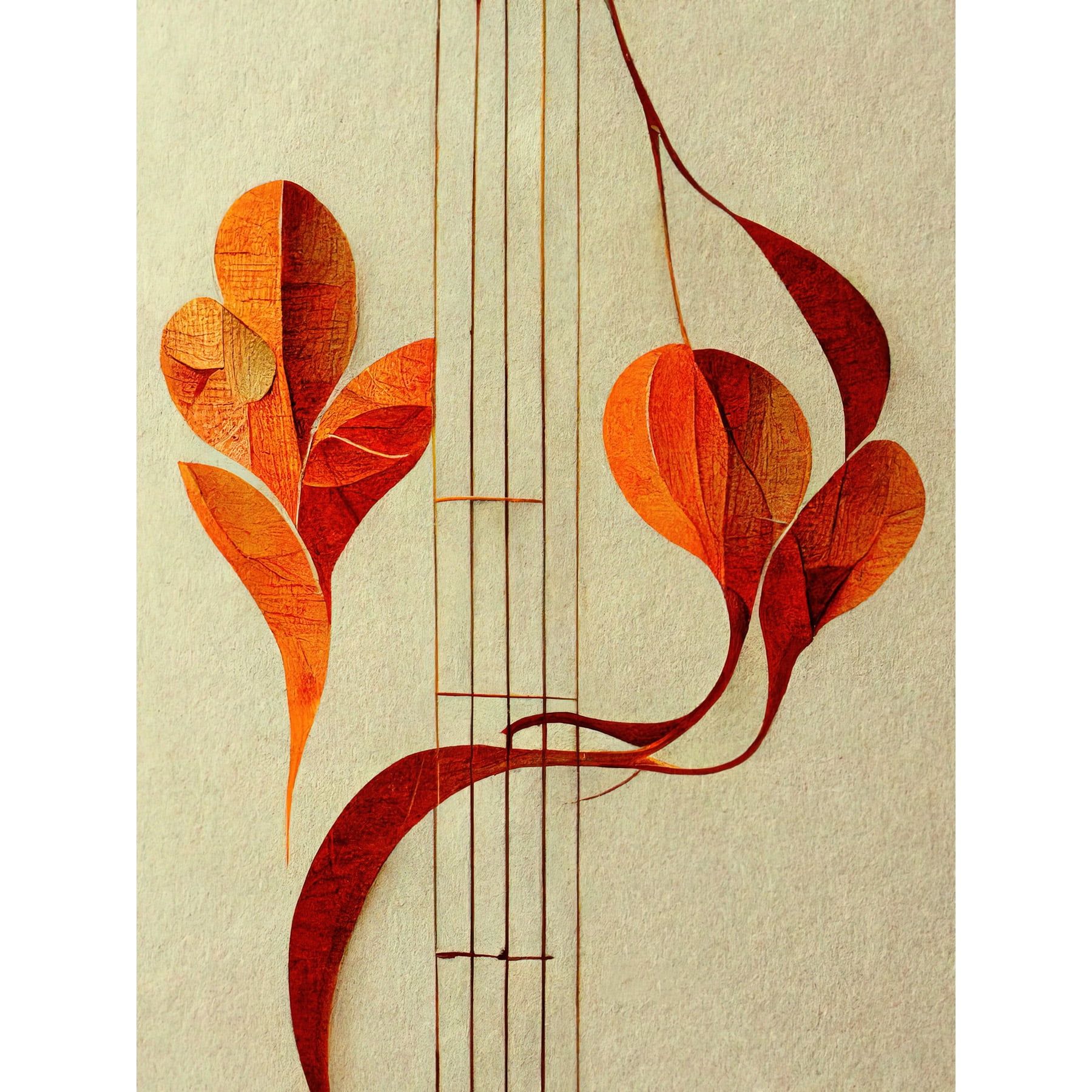 Modern Abstract Orange Autumn Leaf and Musical Notes Music Staff Lines ...