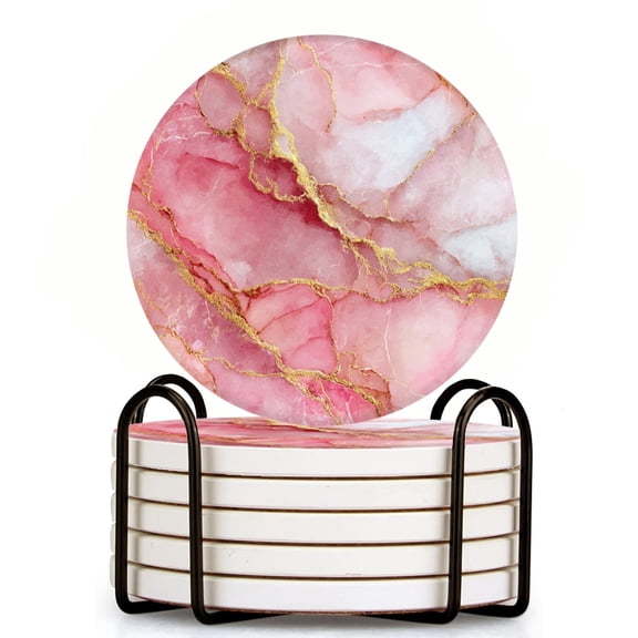 Modern Abstract Pink Fluid Art Coasters, Set of 6 Ceramic Coasters for Coffee Table Decor, Absorbent Ceramic Drink Coasters with Cork Backing for Table Protection