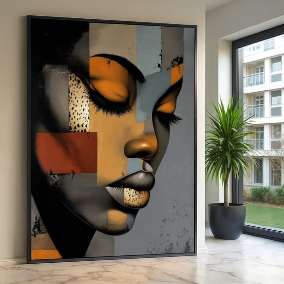 Modern Abstract Portrait Geometric Face Art Contemporary Woman Profile Bold Color Block Wall Art Unique Home Decor