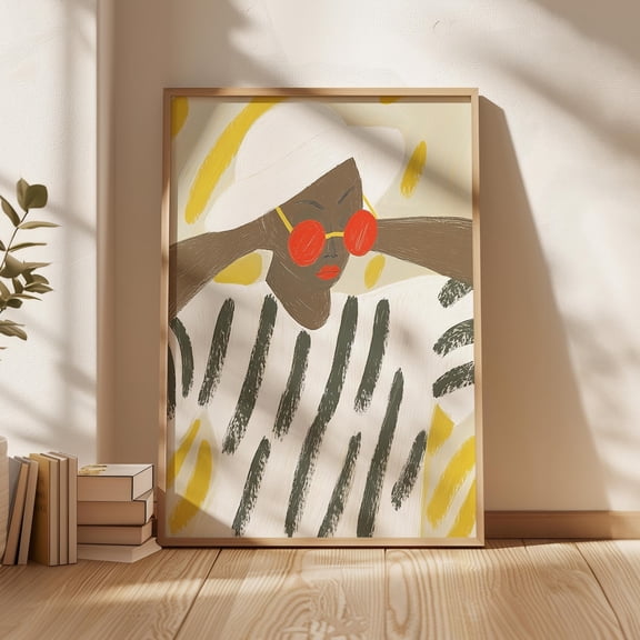 Modern Abstract Portrait Print, Woman With Red Sunglasses, Stylish Minimalfashion Bold Wall Art, Modern Wall Decor, 16x24 UNFRAMED