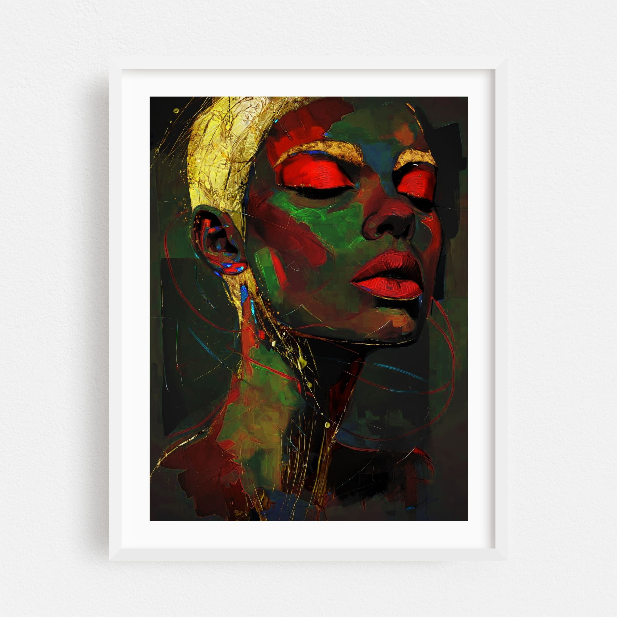 Modern Abstract Portrait of a Serene Woman with Closed Eyes - Digital ...