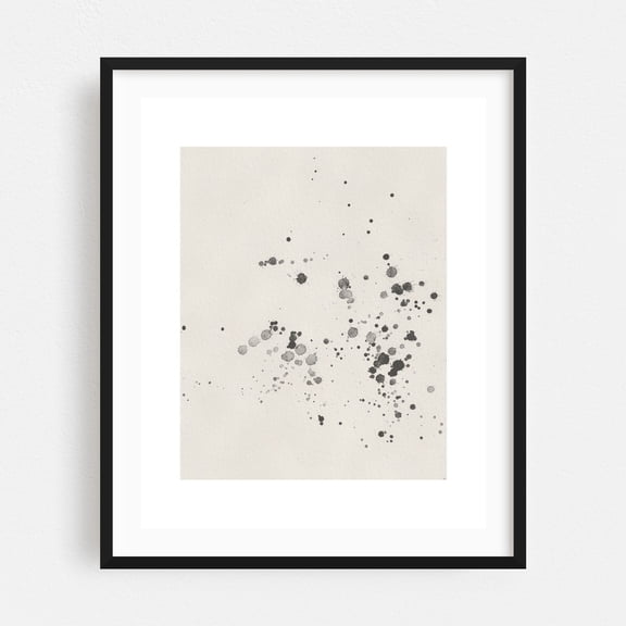Modern Abstract Poster – Black Watercolor Splatter on Beige - Painting Abstract Minimalist Modern Art Black and White Pattern Watercolor Geometric Black Framed Wall Art Print 6 x 8 inches