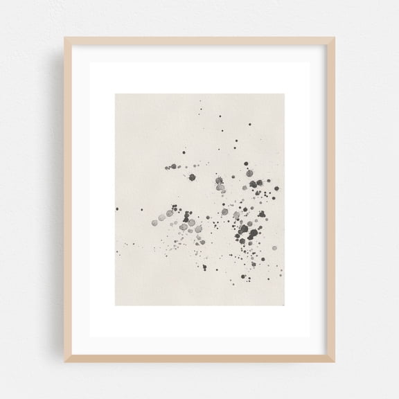 Modern Abstract Poster – Black Watercolor Splatter on Beige - Painting Abstract Minimalist Modern Art Black and White Pattern Watercolor Geometric Oak Framed Wall Art Print 6 x 8 inches