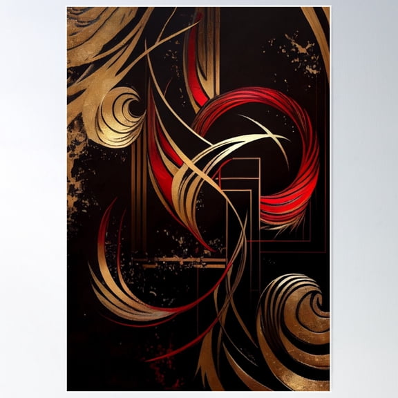 Modern Abstract- Red Black Gold Poster Wall Art, Modern Wall Decor For Living Room Bedroom, 12x18 UNFRAMED