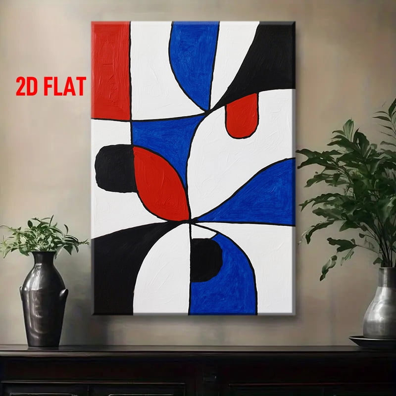 Modern Abstract Red Blue Black White Geometric Wall Art Painting - Bold ...