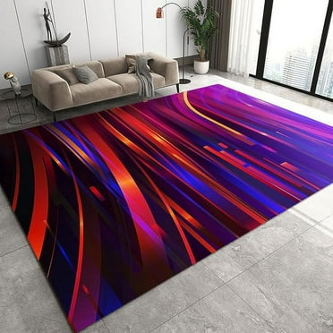 Modern Abstract Red Purple Stripe Area Carpet Floor Rug, Machine Washable Carpet Non-slip Soft Durable For Living Room Office Dining Room Decor 5' x 7'