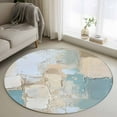 thumbnail image 1 of Modern Abstract Round Area Rug 3 FT, Small Kitchen Bathroom Mat, Blue Brown Color Blocks Washable Indoor Outdoor Throw Runner Carpet Doormat for Table Shower Entryway, 1 of 9