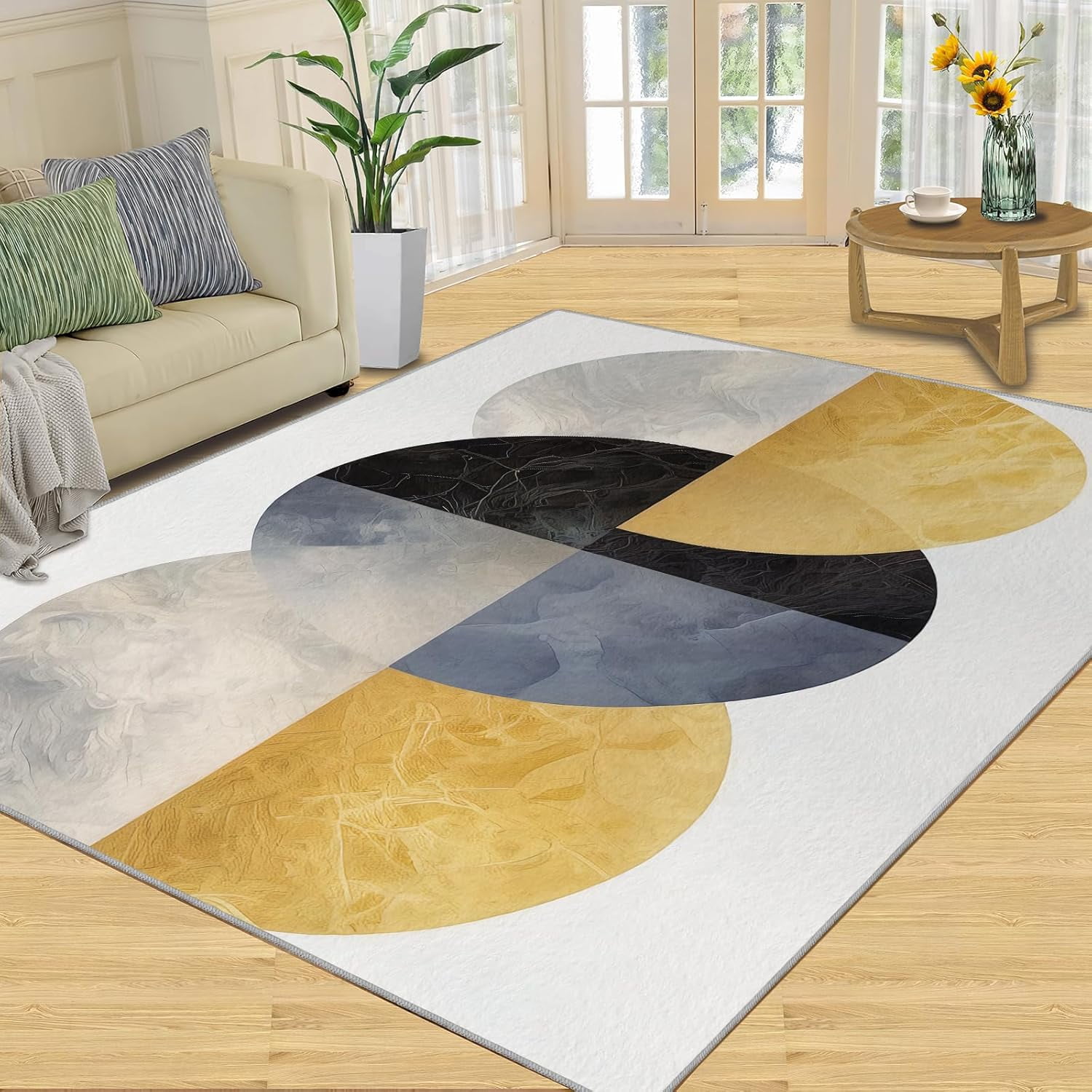 Study Rug Designs Modern Abstract Rug, Circular Geometry Rugs for Living Room, Neutral ...