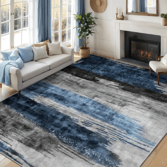 Modern Abstract Rug for Living Room, 5'x7' Machine Washable Area Rug Non-Slip Rug, Low-Pile Contemporary Indoor Dining Floor Carpet for Bedroom Office Under Table Home Dr