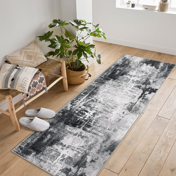 Modern Abstract Runner Rugs 2x6ft, Machine Washable Non-Slip Low Pile Carpet for Living Room, Bedroom, Entryway