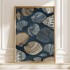 Modern Abstract Shell Ocean Seashell For Bathroom Blue Coastal Poster