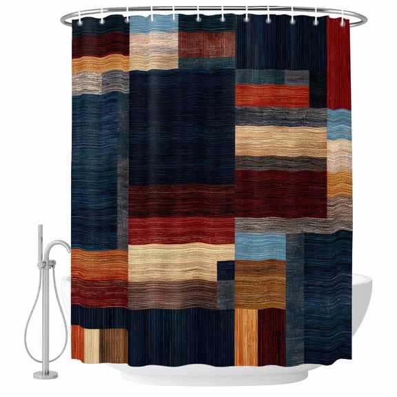 Modern Abstract Shower Curtain, 36"x72", Geometric Architectural Art Color Blocks in Deep Navy Waterproof Bathroom Curtain Washable Shower Curtain Set with 12 Hooks
