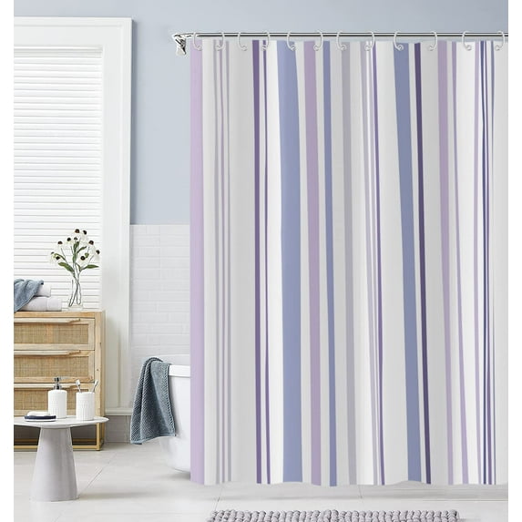 Modern Abstract Shower Curtain, Blue Purple Grey Stripe Minimalism Aesthetics Shower Curtains Set for Bathroom Bathtub Decorative Waterproof Machine Washable Fabric with 12 Plastic Hooks 72"x72"