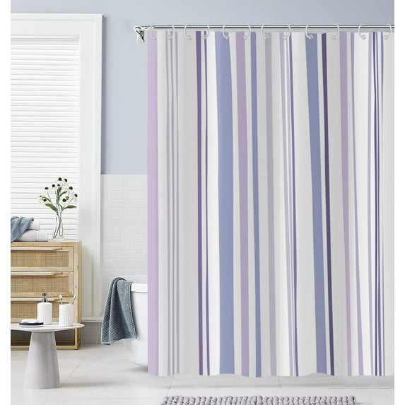 Modern Abstract Shower Curtain, Blue Purple Grey Stripe Minimalism Aesthetics Shower Curtains Set for Bathroom Bathtub Decorative Waterproof Machine Washable Fabric with 12 Plastic Hooks 72"x72"