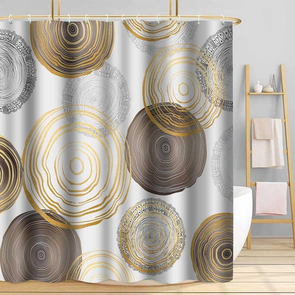 Modern Abstract Shower Curtain, Polyester, Circle Geometric Pattern Shower Curtain Sets, Mid Century Style Bathroom Curtains Decor Set with Hooks 36"W x 72"L (Pack of 1)