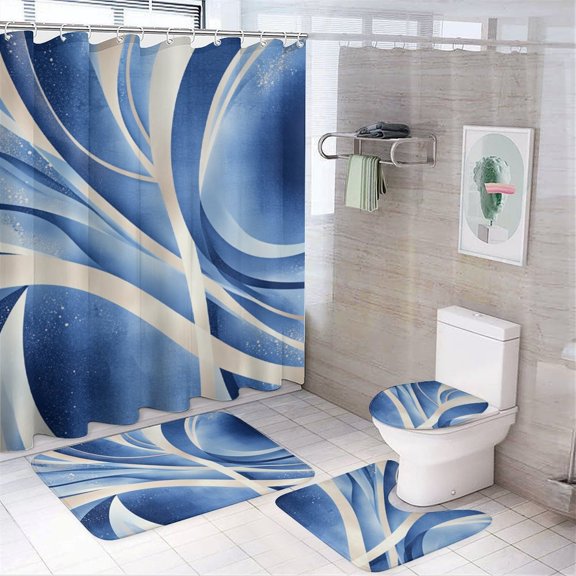 Modern Abstract Shower Curtain Waterproof Bathroom Curtain Set 4pcs with Hooks Rugs Mat Bathroom Curtains Home Decor