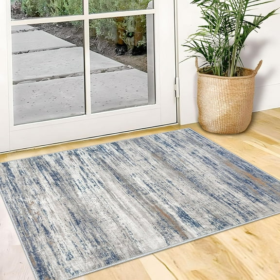 Modern Abstract Small Area Rugs 2x3, Washable Kitchen Rug Non-Slip Soft Small Bathroom Rug, Beige Striped Entryway Rugs Abstract Print Faux Wool Doormat for Bedside Entrance Bedroom Sink