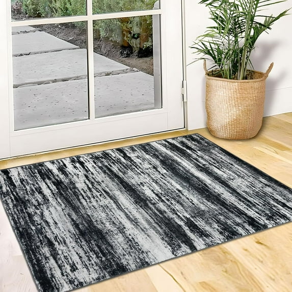 Modern Abstract Small Area Rugs 2x3, Washable Kitchen Rug Non-Slip Soft Small Bathroom Rug, Beige Striped Entryway Rugs Abstract Print Faux Wool Doormat for Bedside Entrance Bedroom Sink