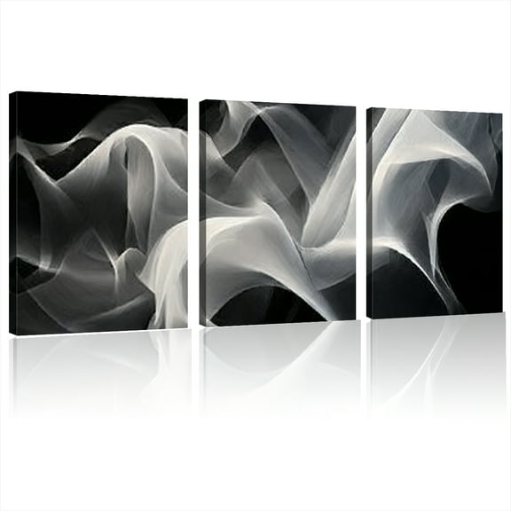 Modern Abstract Smoke Canvas Wall Art Framed Horizontal Landscape Painting with Black & White Swirling Smoke Design, High-Quality Print for Living Room, Bedroom, Office, Dining Room12x16inchx3pcs