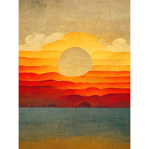Modern Abstract Sunset Seascape Painting Large Wall Art Poster Print Thick Paper 18X24 Inch