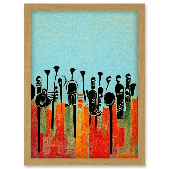Modern Abstract Surreal Marching Band Musical Trumpets Painting Artwork Framed Wall Art Print A4