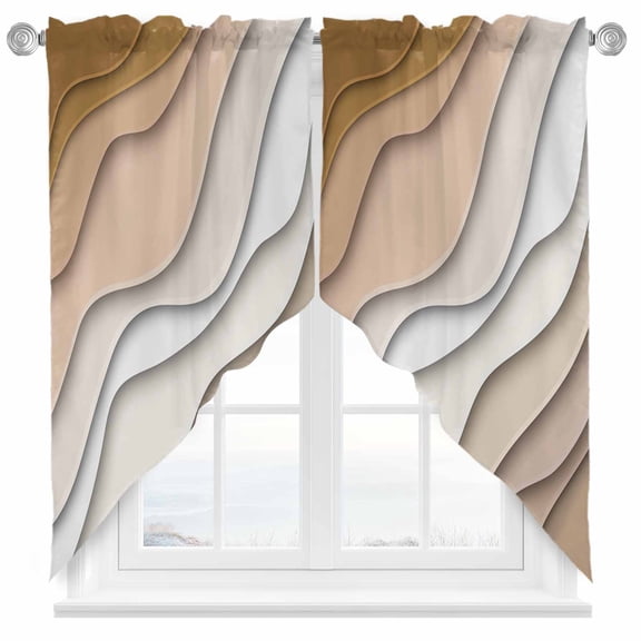 Modern Abstract Swag Curtain Valance for Windows, Geometric Beige Gradient Window Treatments Short Swag Topper for Kitchen Windows Bathroom Bedroom, 36"x63"