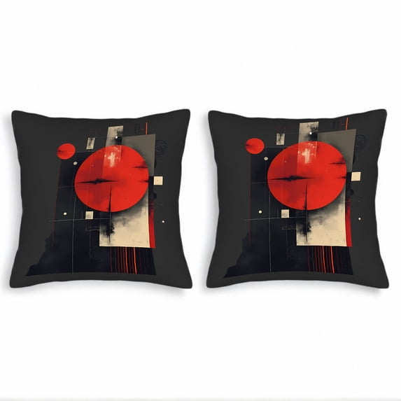 Modern Abstract Throw Pillow Covers Set of 2 18x18in Red Circle & Geometric Shapes Design for Couch Bed Car