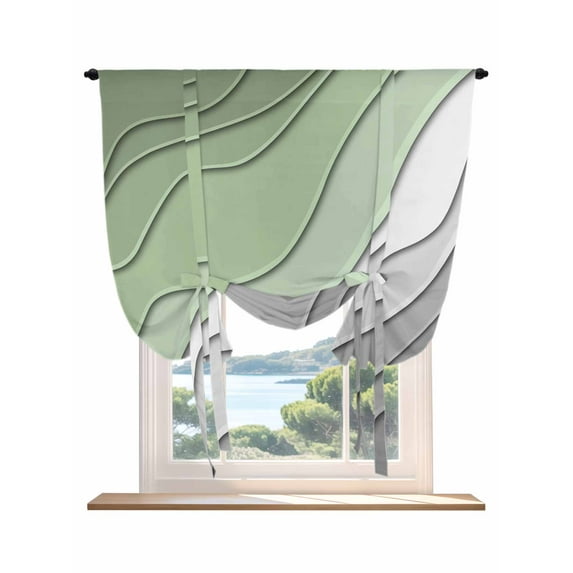 Modern Abstract, Tie Up Curtains for Windows 63 Inch Length Balloon Curtains Kitchen Adjustable Balloon Window Shade Ombre Sage Green Geometric Line Tie Up Valance Bathroom Curtain Window 46"x63"