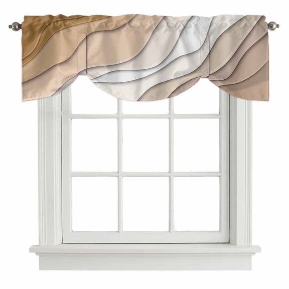 Modern Abstract Tie Up Valance for Windows Geometric Beige Gradient Adjustable Curtain Valance Rod Pocket Balloon Shade Window Treatment for Kitchen Living Room Bedroom 42x12inch
