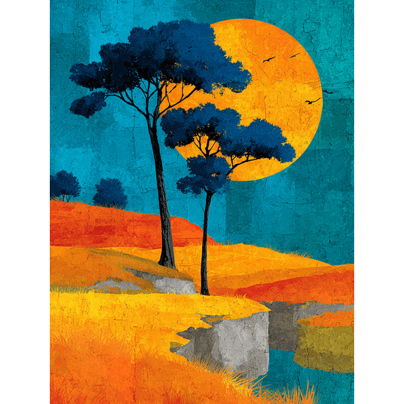 Modern Abstract Tree Landscape Canvas Print, Contemporary Digital Forest Art, Canvas & Poster Wall Decor