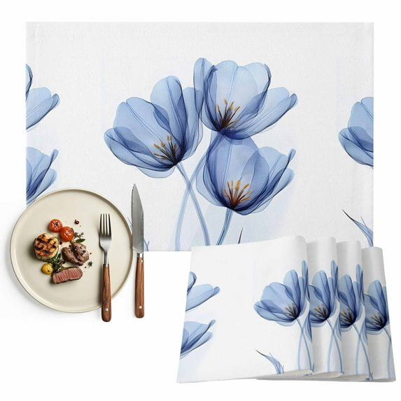 Modern Abstract Tulip Flower Placemat of 1 PC, Light Blue Table Mats Washable Heat-Resistant Non-Slip Place Mats for Kitchen Dinner Table Indoor Outdoor Decor,13x19 Inch