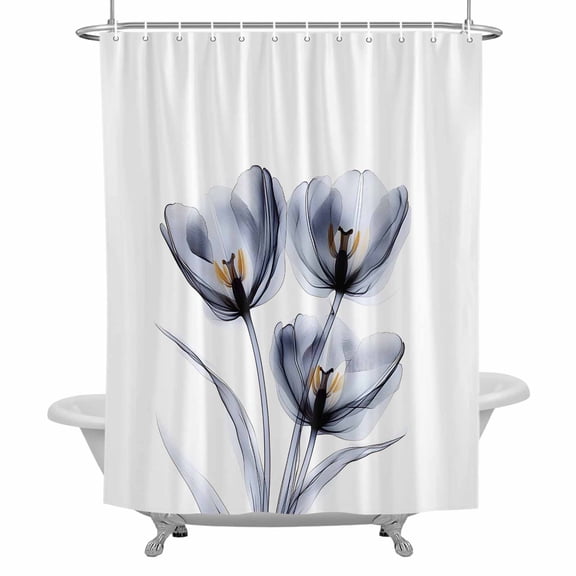 Modern Abstract Tulip Flower Shower Curtain Set with Hooks, Slate Gray Waterproof Fabric Bathroom Curtains Decor Home Accessories,72 X 72 Inch Long