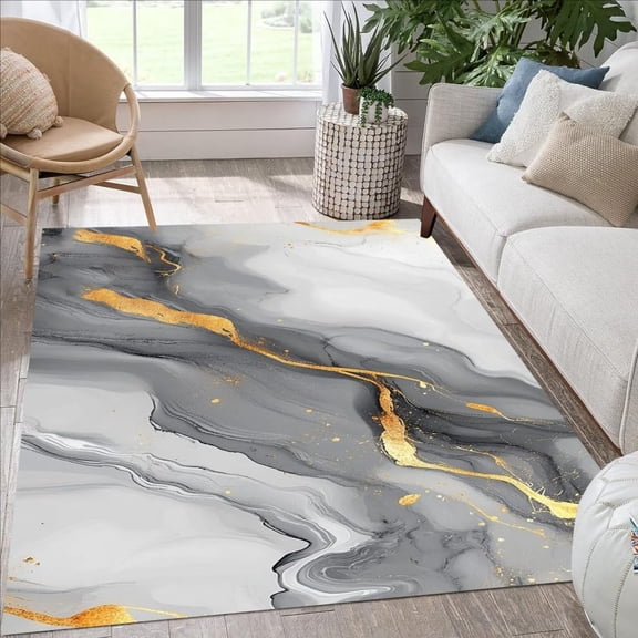 Modern Abstract Unique Aesthetic Area Rug 2'x3' Grey Gold Soft Wool Fuzzy Washable Rug for Living Room Bedroom Diningroom Minimalist Art Deco Home Office Guestroom Indoor Floor Carpet Runner Rug