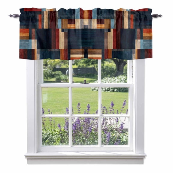 Modern Abstract Valances for Windows Geometric Architectural Art Color Blocks in Deep Navy Rod Pocket Cafe Window Treatments Valance Curtains for Kitchen Bathroom Laundry Basement Windows 42"x12"