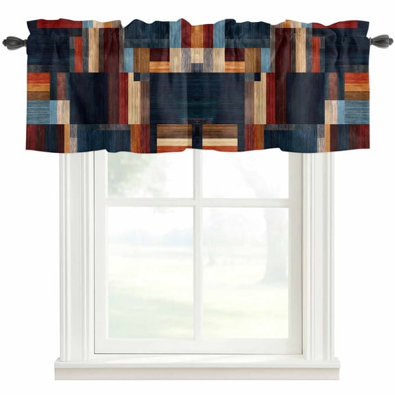 Modern Abstract Valances for Windows Geometric Architectural Art Color Blocks in Deep Navy Rod Pocket Curtain Valance Window Treatment Short Curtains for Kitchen Living Room, 42"x18"