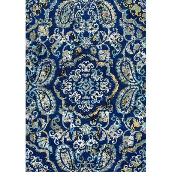 Modern Abstract Vintage Blue Area Rugs, 5 Feet by 7 Feet 5 Inches (5' x 7' 5")