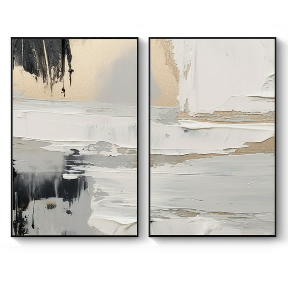 Contemporary Black and Beige Oil Painting Abstract Design on Canvas for Minimalist Wall Decor,Unframed,2Pcs 18*24inch