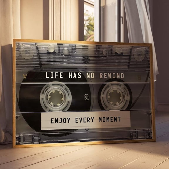 Modern Abstract Wall Art Minimalist Canvas Print 1Pc Optinal Frame Retro Cassette Tape Wall Art, "Life Has No Rewind" Inspirational Quote Poster, Choice Of Unframed Or Stretched Framed Style, Aesthet
