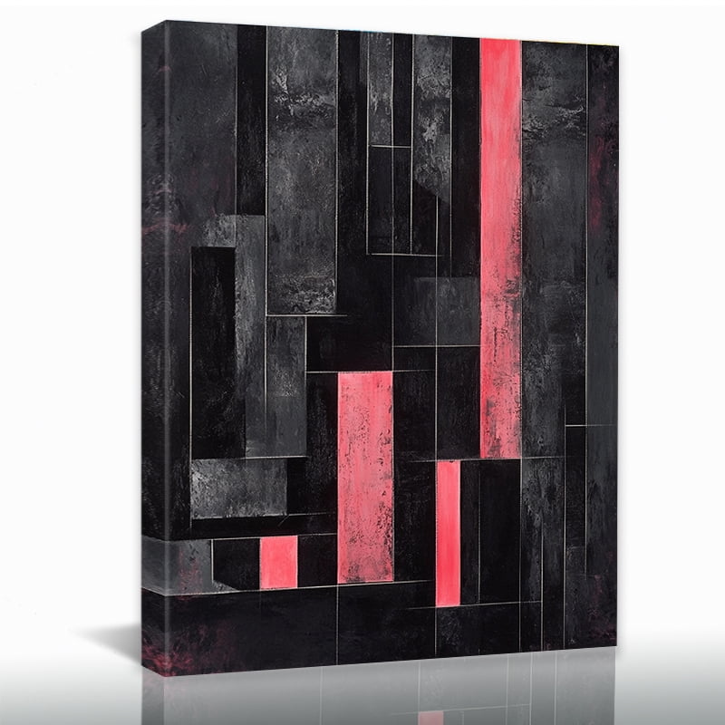 Modern Abstract Wall Art Prints | Black & Pink Geometric Contrast ...