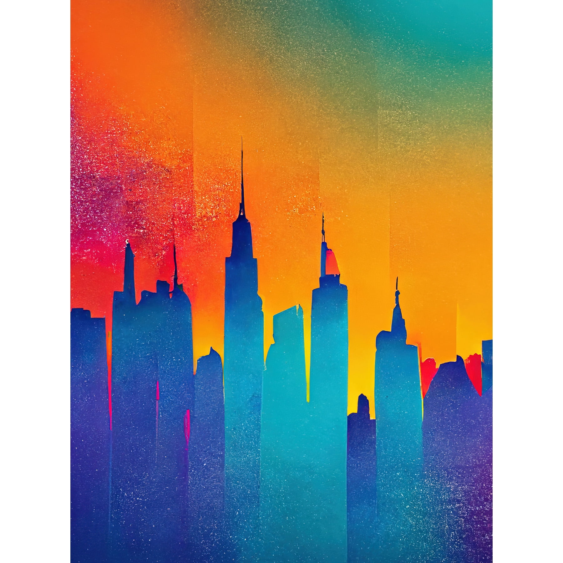 Modern Abstract Warm Bright Colourful New York Sunset Skyline Extra
