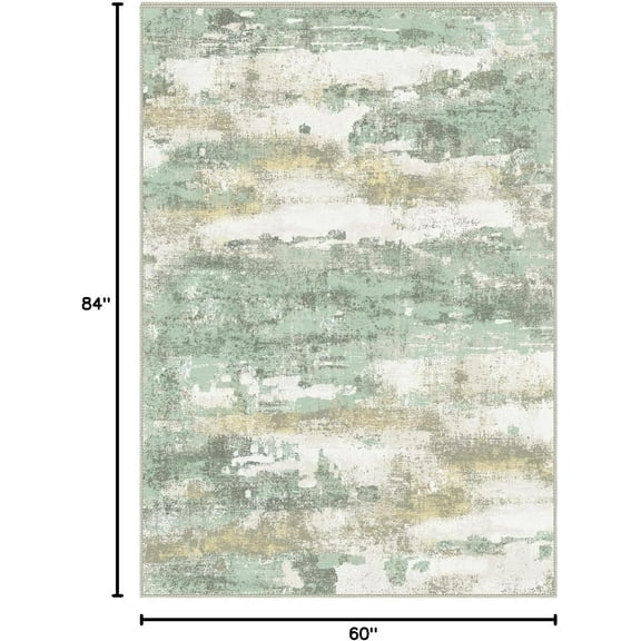 Modern Abstract  Washable 5x7 Light Green Rug for Living Room Bedroom with Non-Slip Backing