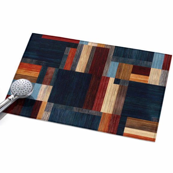 Modern Abstract Washable Area Rug 2 x 3 ft Geometric Architectural Art Color Blocks in Deep Navy, Soft Non Slip Rugs Stain Repellent Indoor Felt Carpet for Living Dining Room Bedroom Home Office