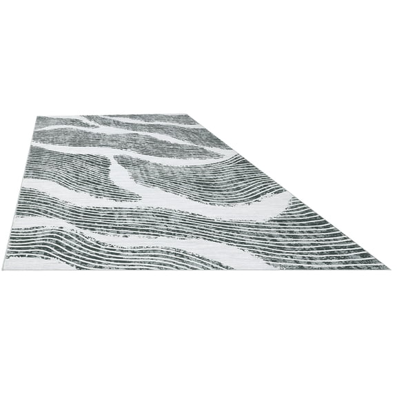 Modern Abstract Washable Area Rug – Non-Shedding Soft Dining Room Carpet, Ultra-Thin Geometric Wave Striped Non Slip for Bedroom High-Traffic Areas